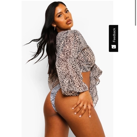 NWT! Animal Print Chiffon Tie Front Crop Top size Small - Picture 3 of 5